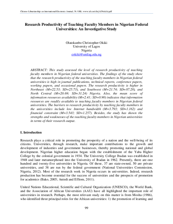 (PDF) Research Productivity of Teaching Faculty Members in Nigerian ...