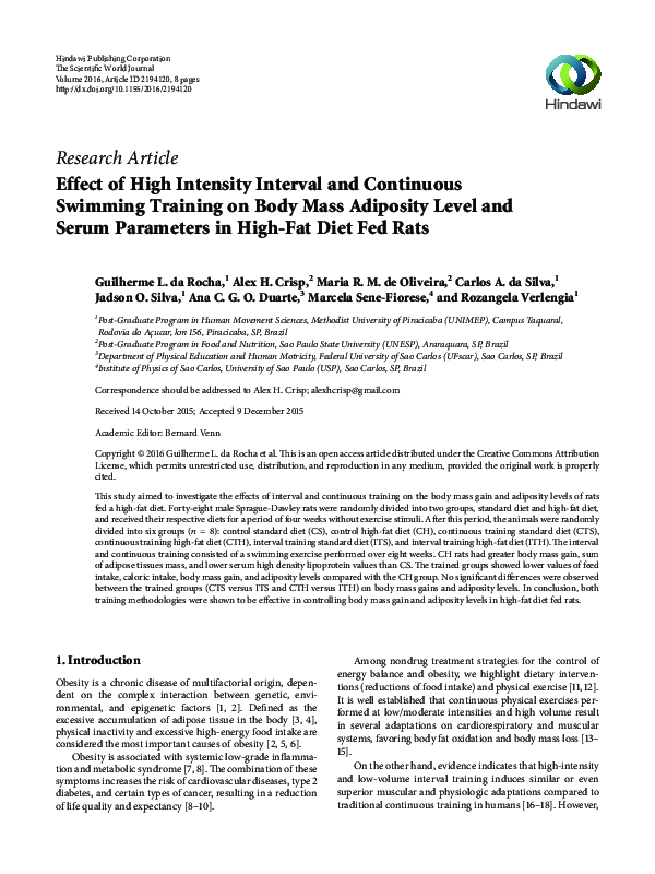 (PDF) Effect of High Intensity Interval and Continuous Swimming ...
