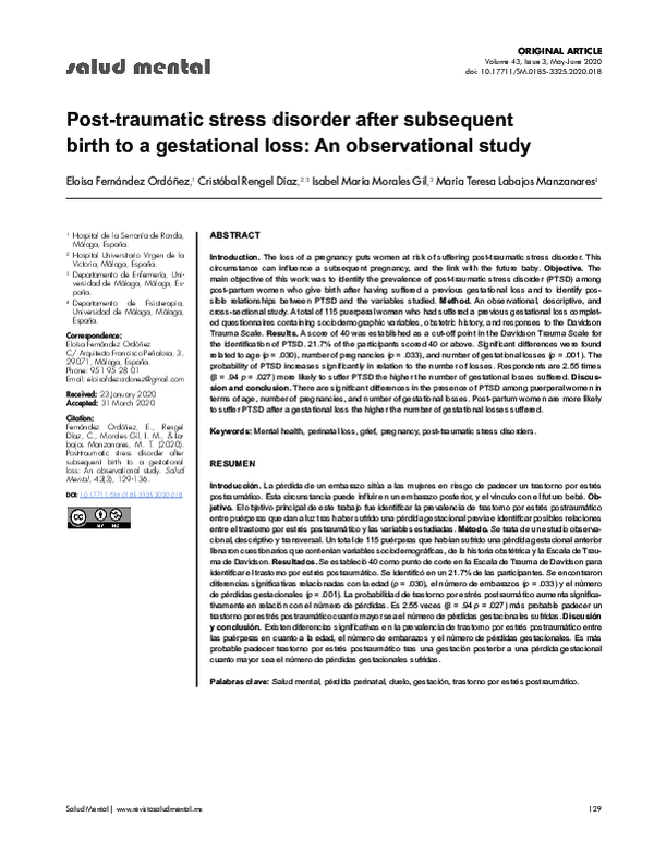 (PDF) Post-traumatic stress disorder after subsequent birth to a ...