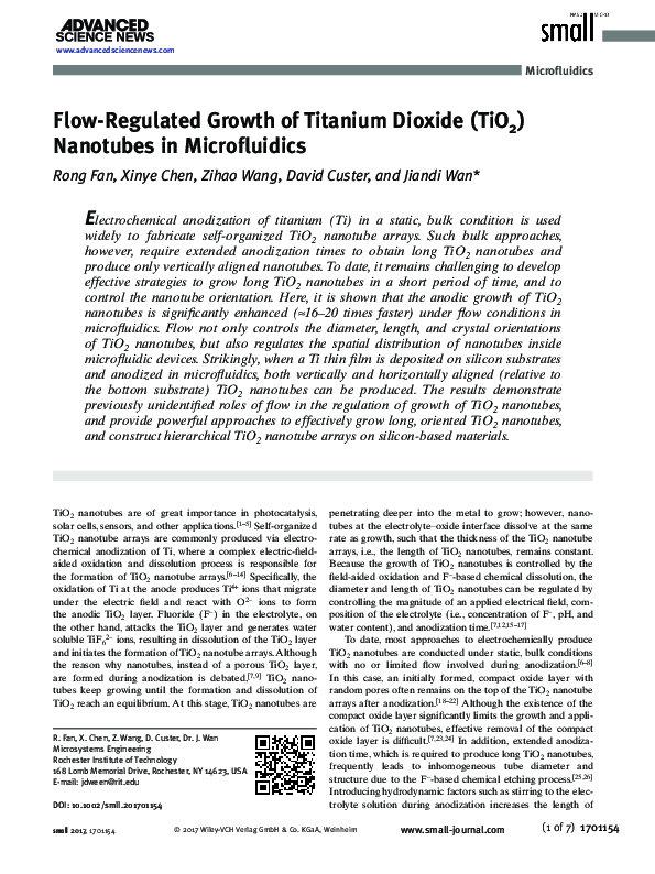 (PDF) Flow-Regulated Growth of Titanium Dioxide (TiO2 ) Nanotubes in ...