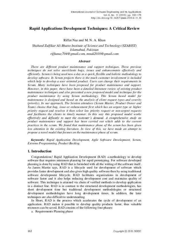 (PDF) Rapid Applications Development Techniques: A Critical Review