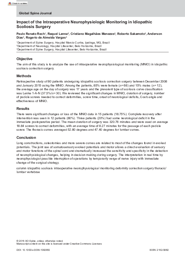 (PDF) Impact of the Intraoperative Neurophysiologic Monitoring in ...