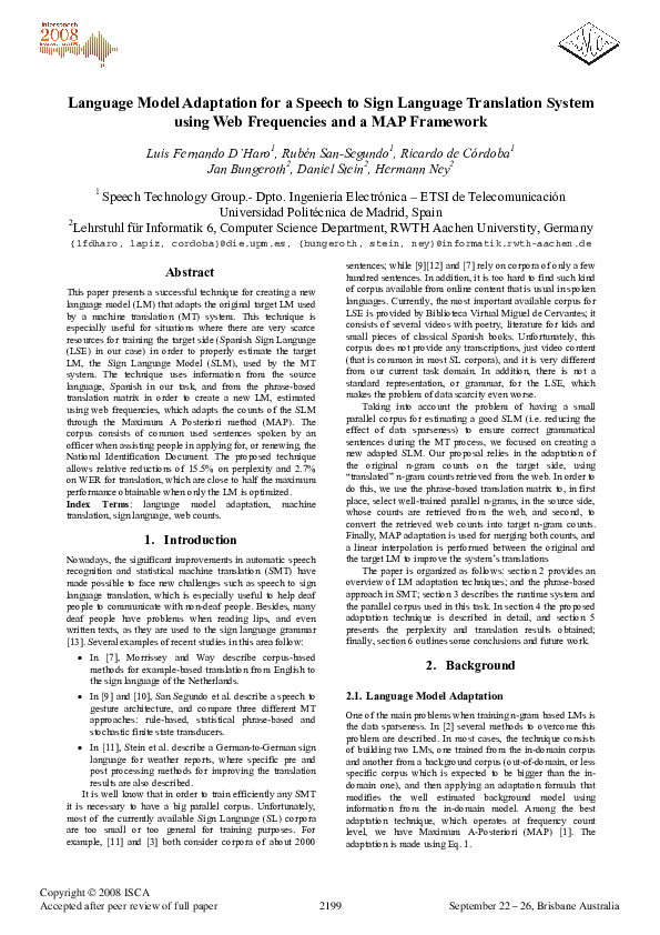 (PDF) Language model adaptation for a speech to sign language ...