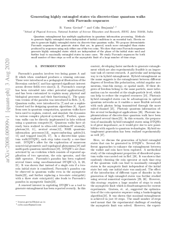 (PDF) Generating highly entangled states via discrete-time quantum ...