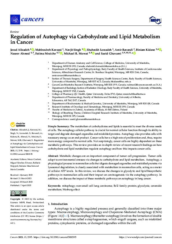 (PDF) Regulation of Autophagy via Carbohydrate and Lipid Metabolism in ...
