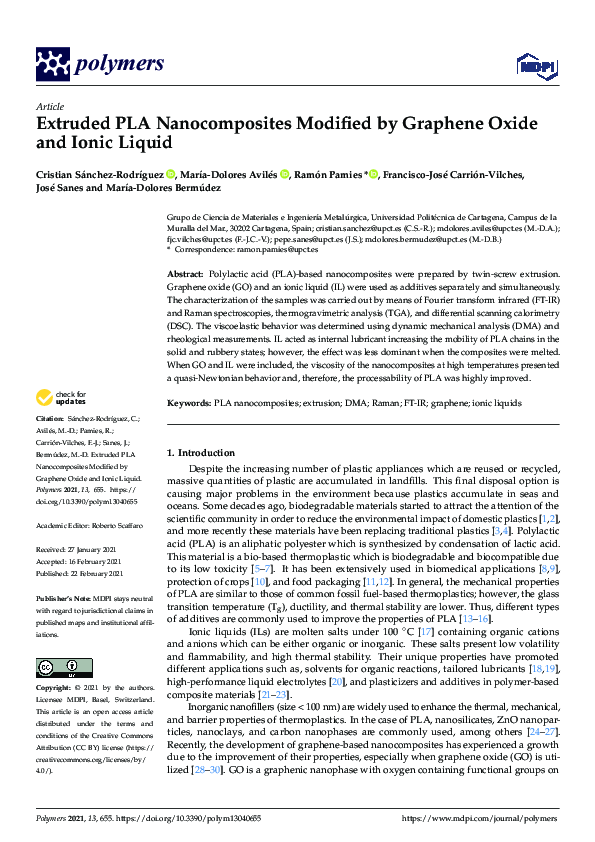 (PDF) Extruded PLA Nanocomposites Modified by Graphene Oxide and Ionic ...