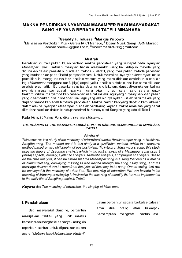 (PDF) Makna Pendidikan Nyanyian Masamper Bagi Masyarakat Sangihe Yang ...