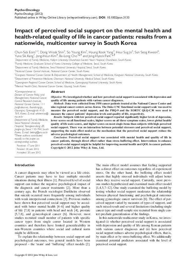 (PDF) Impact of perceived social support on the mental health and ...