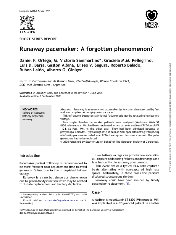 (PDF) Runaway pacemaker: A forgotten phenomenon?