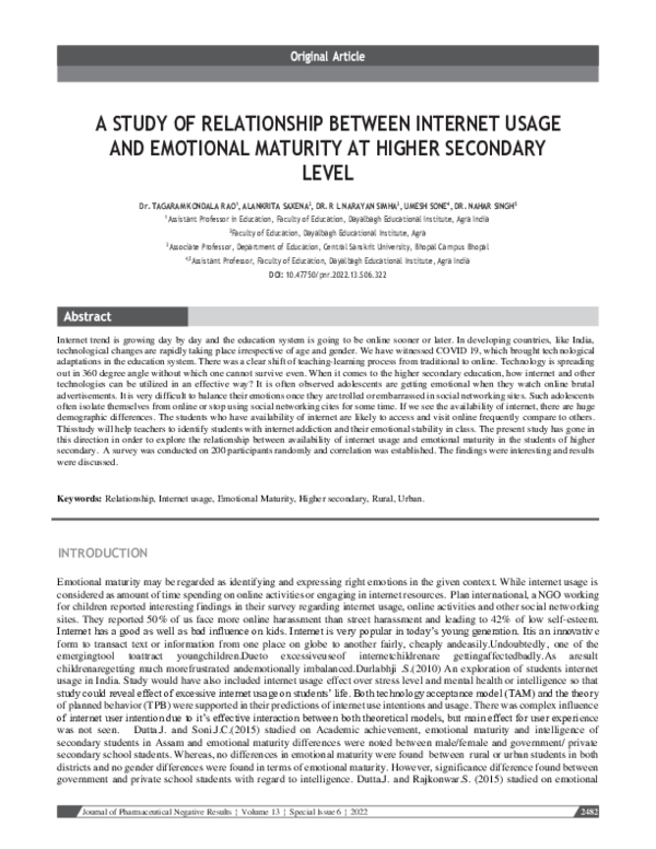 (PDF) A Study of Relationship Between Internet Usage and Emotional ...