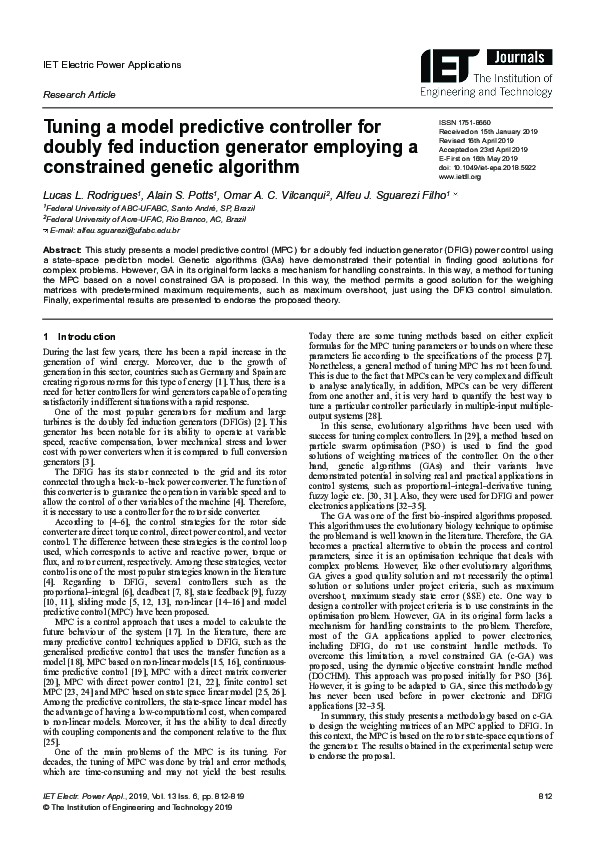 (PDF) Tuning a model predictive controller for doubly fed induction ...