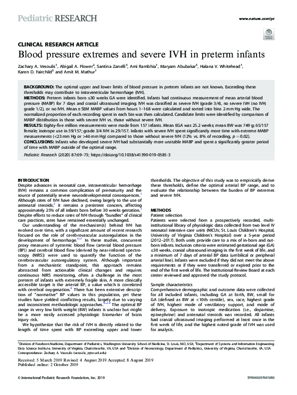 (PDF) Blood pressure extremes and severe IVH in preterm infants