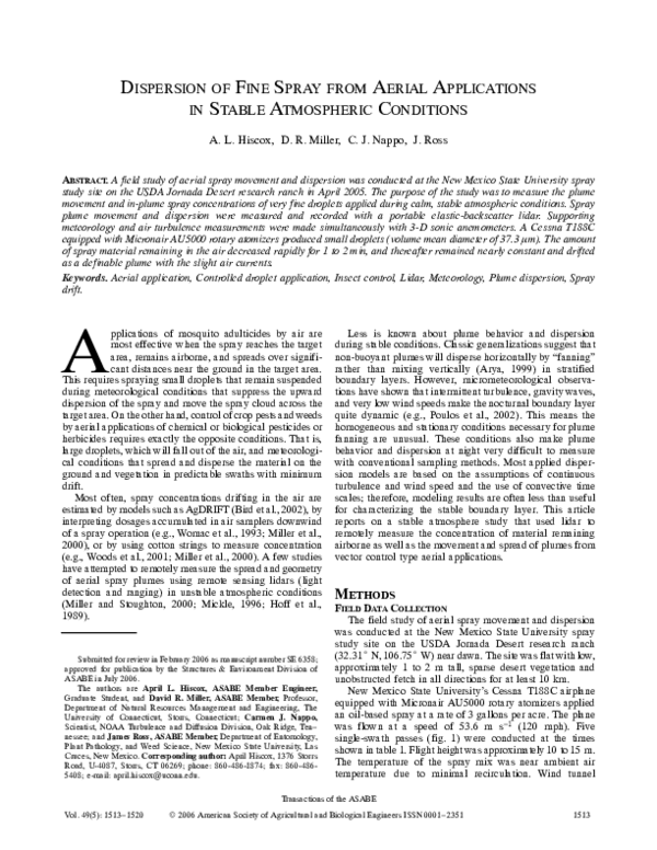 (PDF) Dispersion of Fine Spray from Aerial Applications in Stable ...