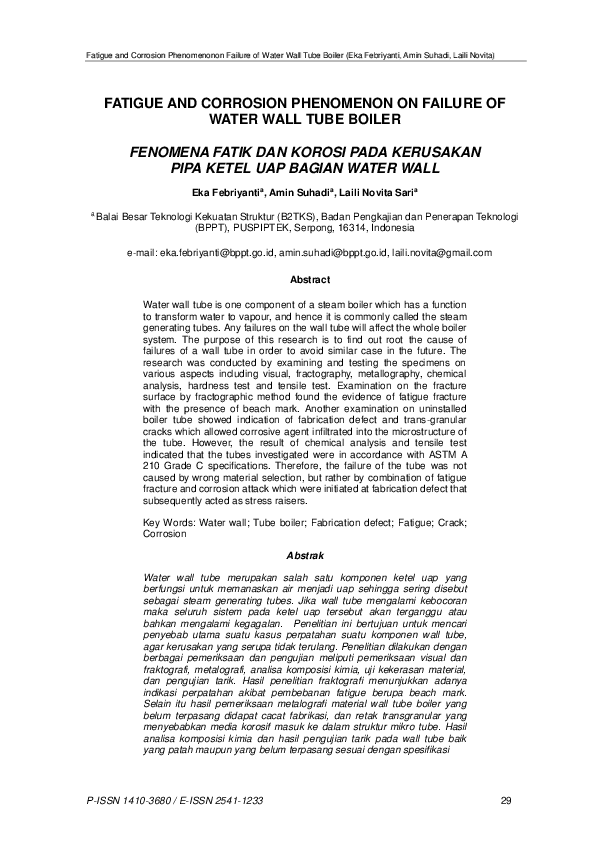 (PDF) Fatigue and Corrosion Phenomenon on Failure of Water Wall Tube