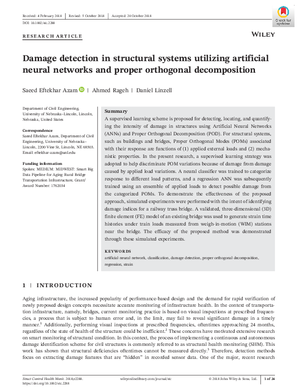 (PDF) Damage detection in structural systems utilizing artificial ...