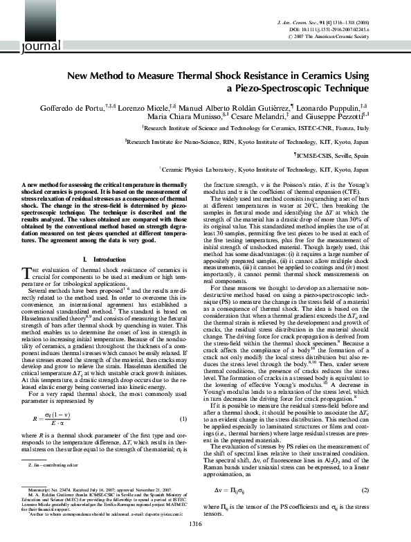 (PDF) New Method to Measure Thermal Shock Resistance in Ceramics Using ...