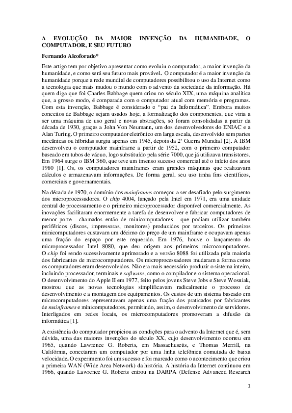 (PDF) A EVOLUÇÃO DA MAIOR INVENÇÃO DA HUMANIDADE, O COMPUTADOR, E SEU ...