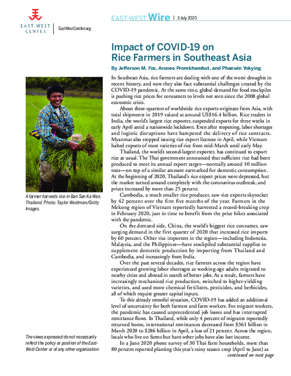 (PDF) Impact of COVID-19 on rice farmers in Southeast Asia