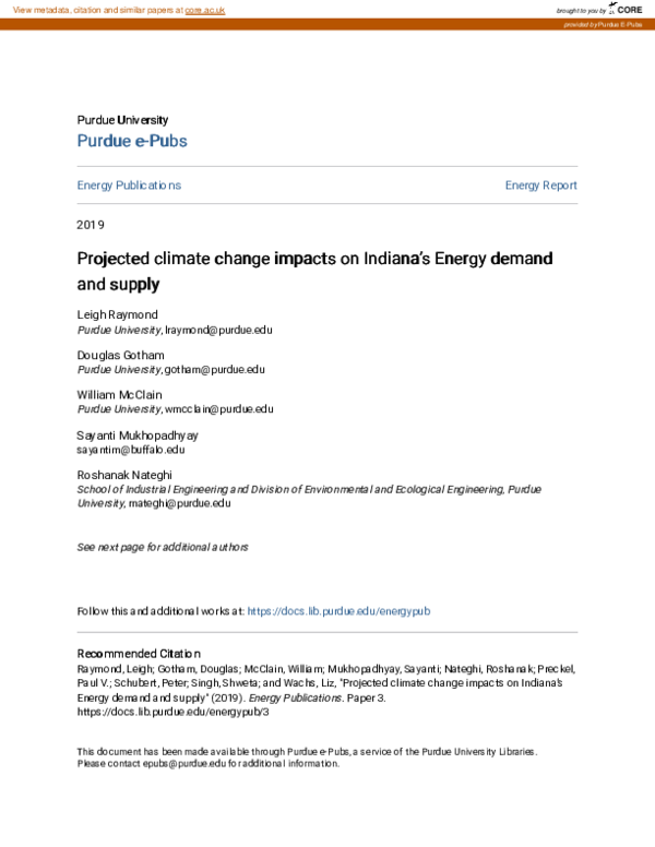 (PDF) Projected climate change impacts on Indiana’s Energy demand and ...
