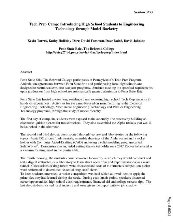 (PDF) Tech Prep Camp: Introducing High School Students To Engineering ...