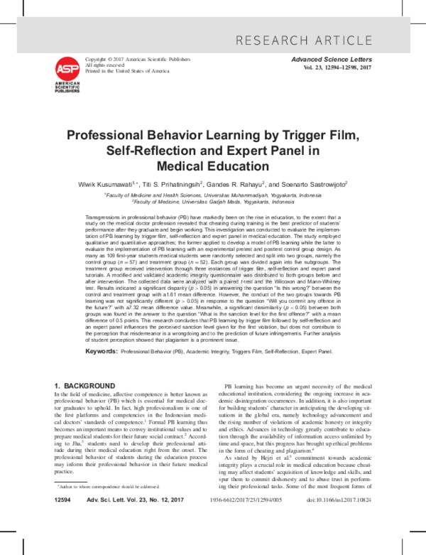 (PDF) Professional Behavior Learning by Trigger Film, Self-Reflection ...