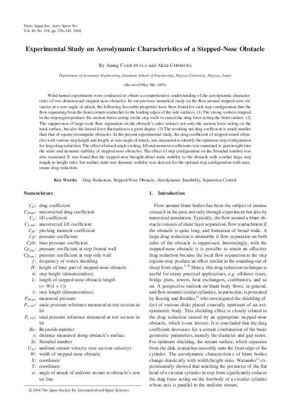 (PDF) Experimental Study on Aerodynamic Characteristics of a Stepped ...