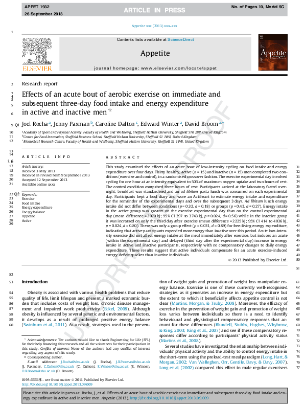 (PDF) Effects of an acute bout of aerobic exercise on immediate and ...