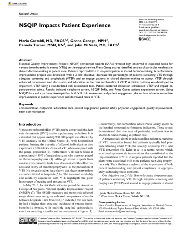 (PDF) NSQIP Impacts Patient Experience