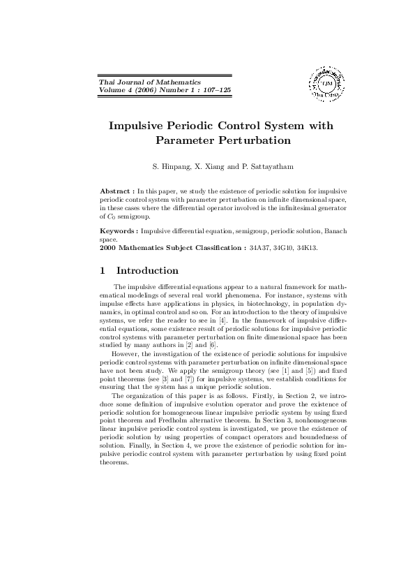 (PDF) Impulsive Periodic Control System with Parameter Perturbation