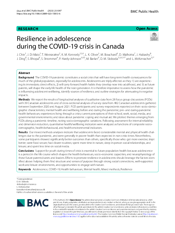 (PDF) Resilience in adolescence during the COVID-19 crisis in Canada