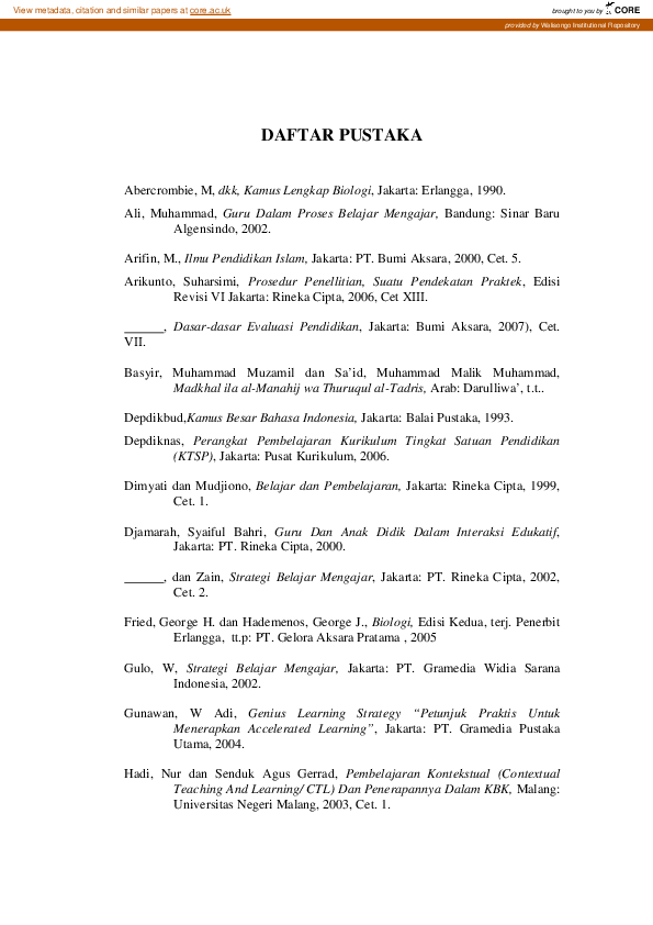 Efektifitas metode observasi lingkungan alam sekitar sekolah terhadap hasil belajar Biologi materi pokok ekosistem pada siswa kelas VII MTs NU 08 Gemuh Kendal