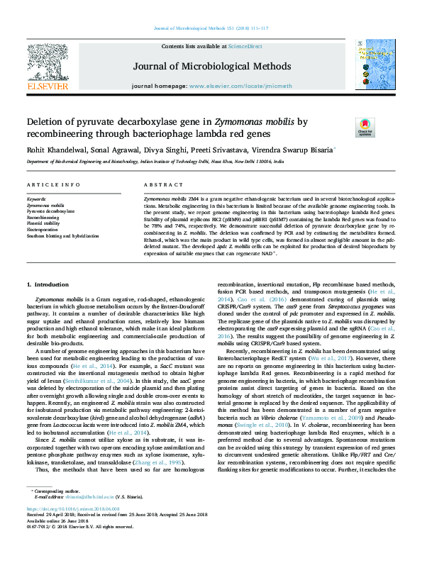 (PDF) Deletion of pyruvate decarboxylase gene in Zymomonas mobilis by ...
