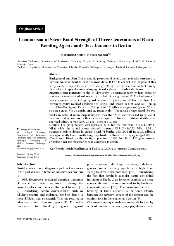 (PDF) Comparison of Shear Bond Strength of Three Generations of Resin ...