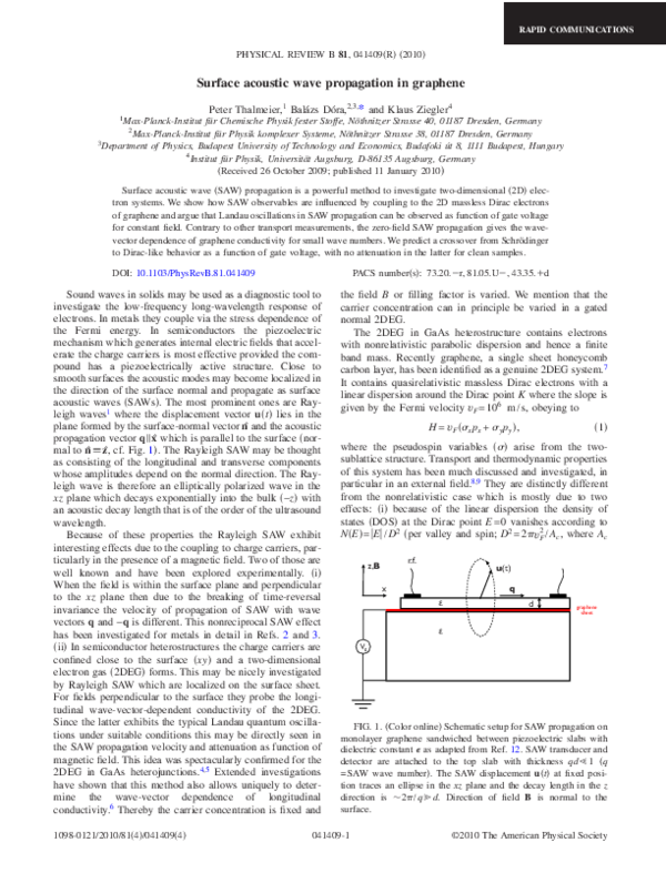 (PDF) Surface acoustic wave propagation in graphene