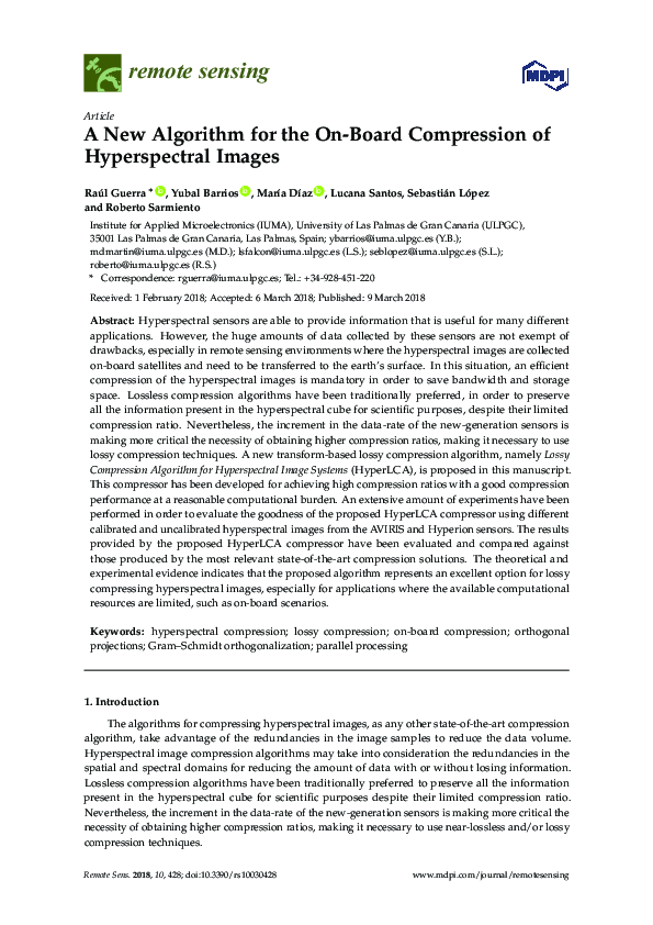 (PDF) A New Algorithm for the On-Board Compression of Hyperspectral Images