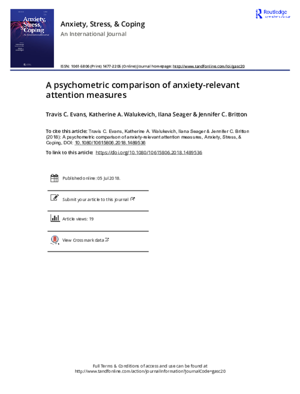 (PDF) A psychometric comparison of anxiety-relevant attention measures
