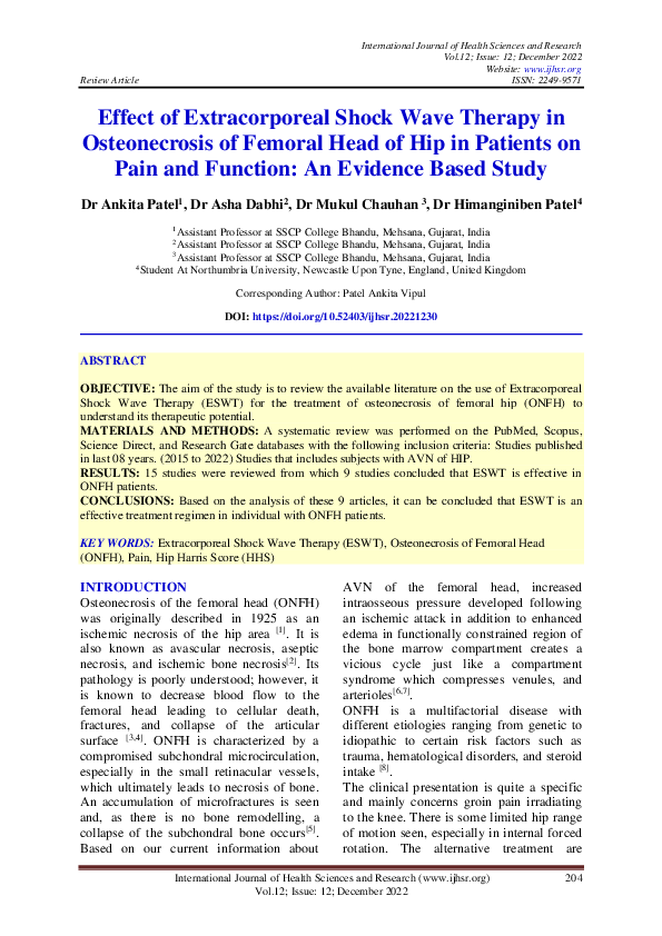 (PDF) Effect of Extracorporeal Shock Wave Therapy in Osteonecrosis of ...