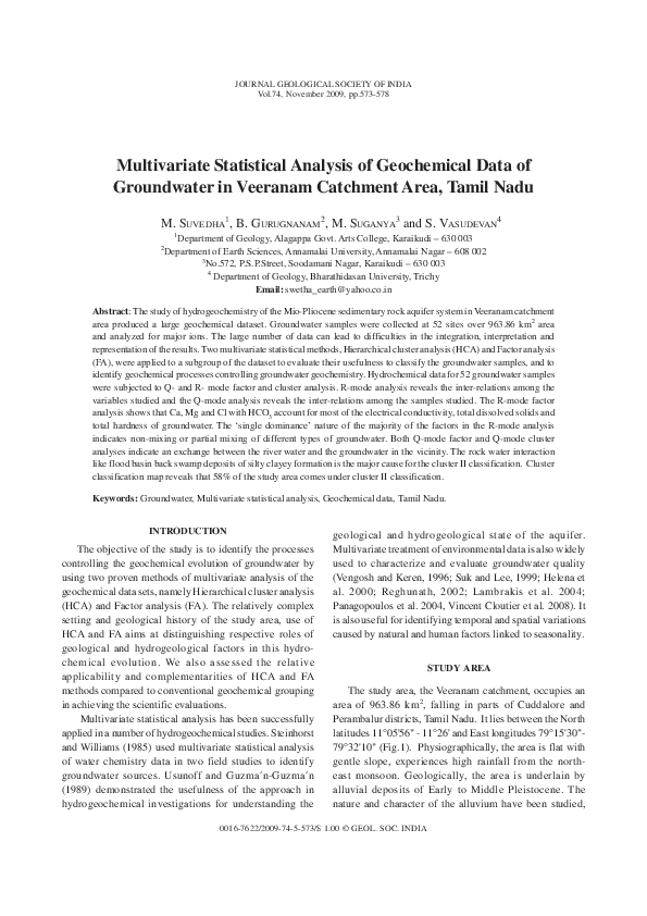 (PDF) Multivariate Statistical Analysis of Geochemical Data of ...
