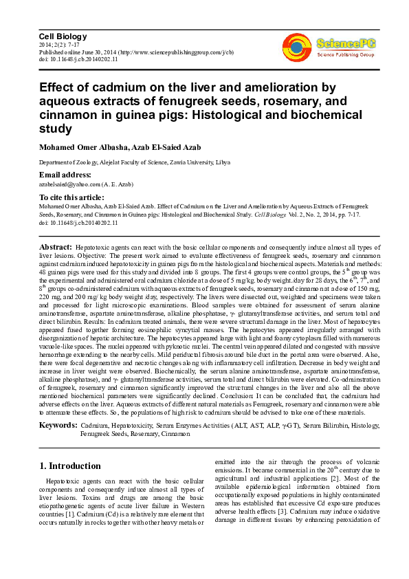 (PDF) Effect of Cadmium on the Liver and Amelioration by Aqueous ...
