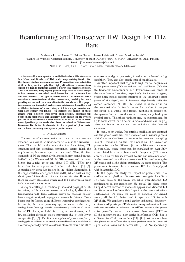 (PDF) Beamforming and Transceiver HW Design for THz Band