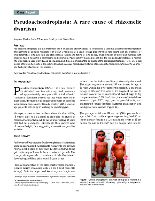 (PDF) Pseudoachondroplasia: A rare cause of rhizomelic dwarfism