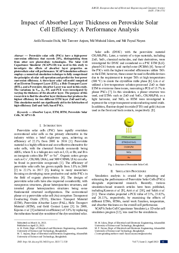 (PDF) Impact of Absorber Layer Thickness on Perovskite Solar Cell ...