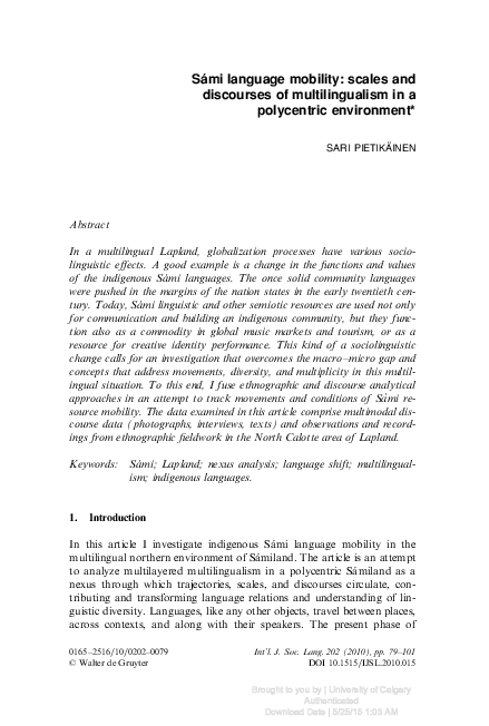 (PDF) Sámi language mobility: scales and discourses of multilingualism ...
