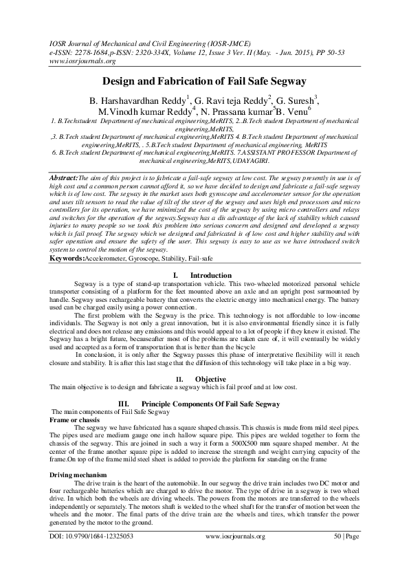 (PDF) Design and Fabrication of Fail Safe Segway