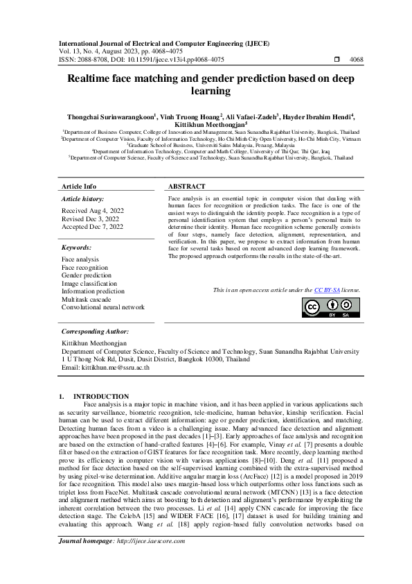(PDF) Realtime face matching and gender prediction based on deep learning