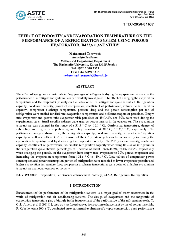 (PDF) Effect of Porosity and Evaporation Temperature on the Performance ...