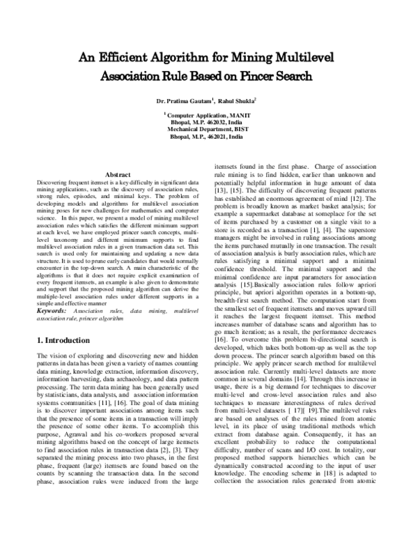 (PDF) An Efficient Algorithm for Mining Multilevel Association Rule ...