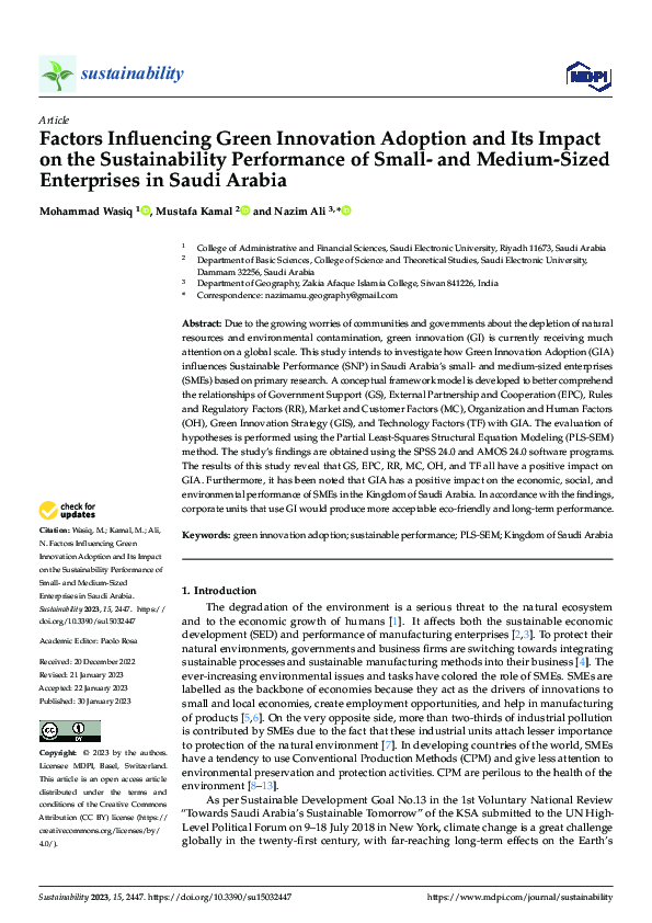 (PDF) Factors Influencing Green Innovation Adoption and Its Impact on ...