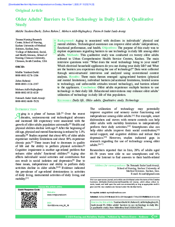 (PDF) Older adults' barriers to use technology in daily life: A ...