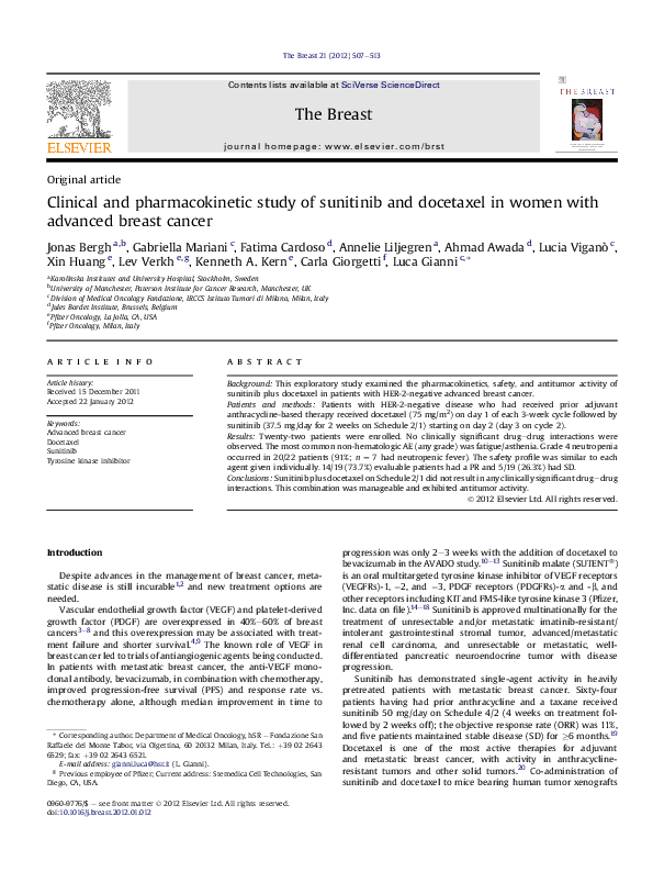 (PDF) Clinical and pharmacokinetic study of sunitinib and docetaxel in ...